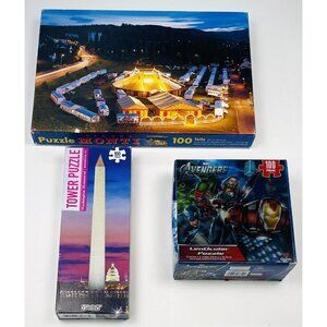 Lot 3 JIGSAW PUZZLES 100pc Circus Monti Washington Monument Avengers COMPLETE